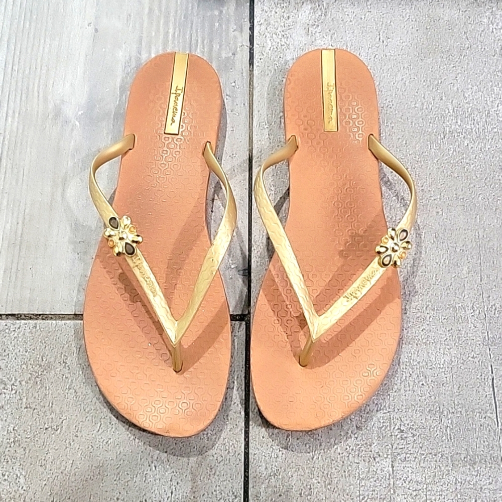 IPANEMA GOLD FLIP FLOPS size 10 made in Brazil